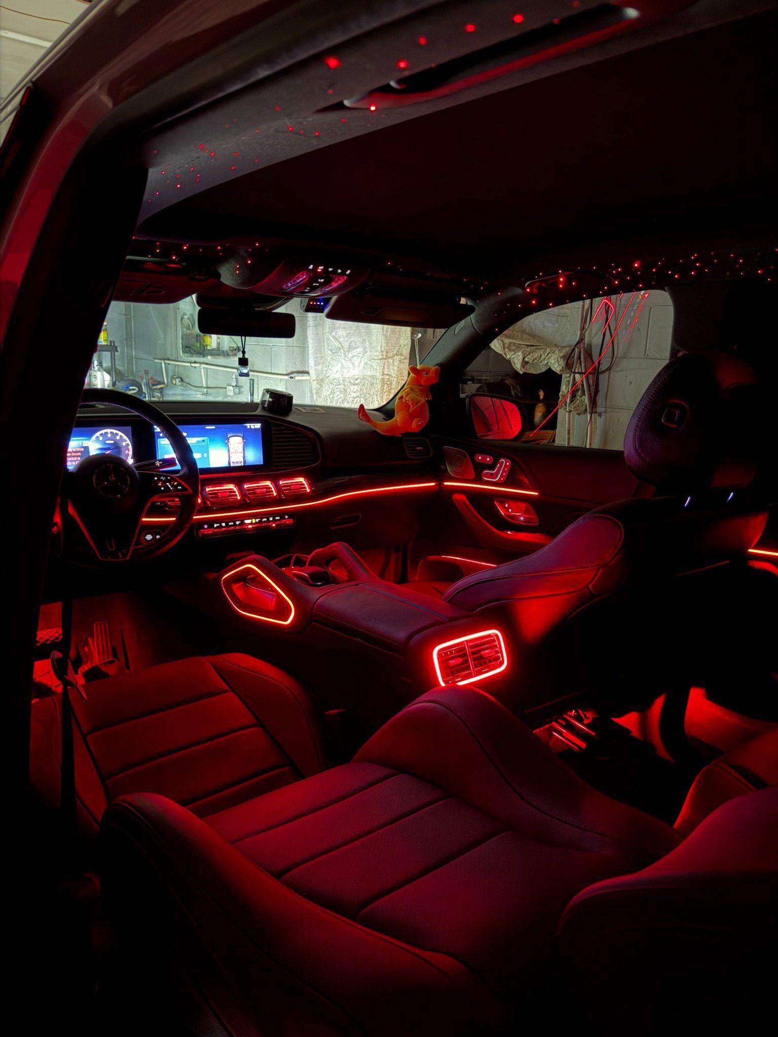 Red Mercedes Cabin Lighting by Auto Revival Customs